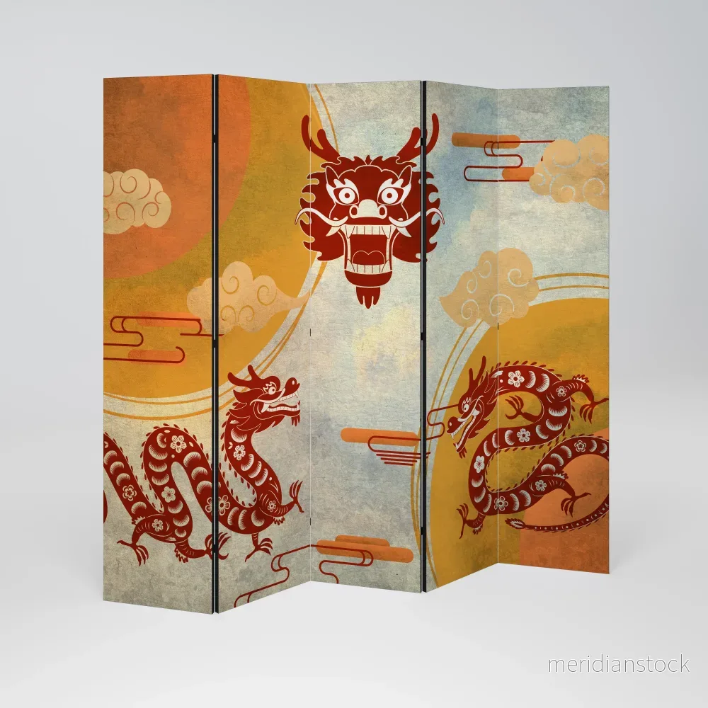 MYSTICAL DRAGON Dekorativ rumsavdelare – 5 paneler
