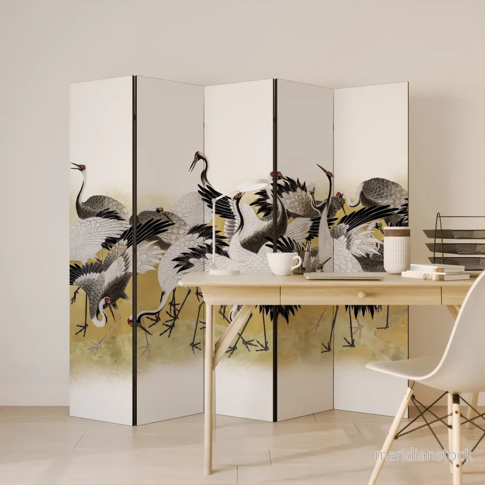 JAPANESE FLOCK OF CRANES Dekorativ rumsavdelare – 5 paneler - Bild 3