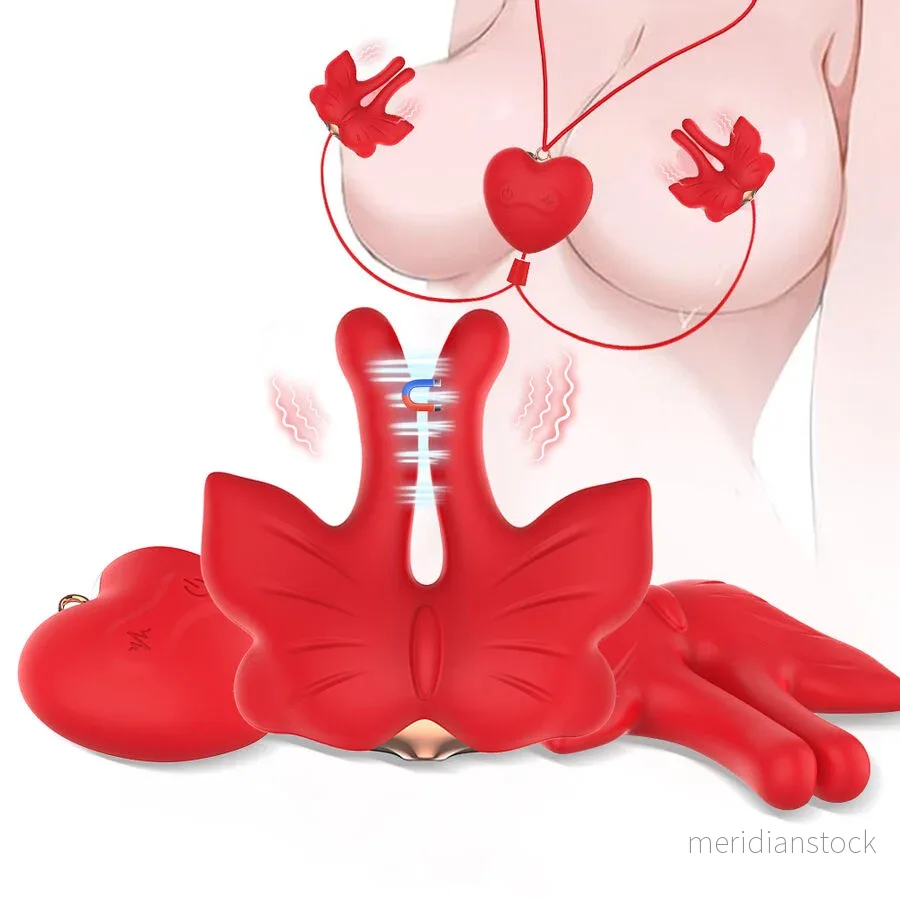 ARMONY - MAGNETIC NIPPLE CLAMPS WITH VIBRATION BUTTERFLY SHAPE RED - Bild 2