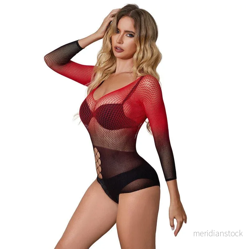 SUBBLIME - 952259 RED AND BLACK GRADIENT LONG SLEEVE ELASTIC FISHNET DRESS ONE SIZE - Bild 2