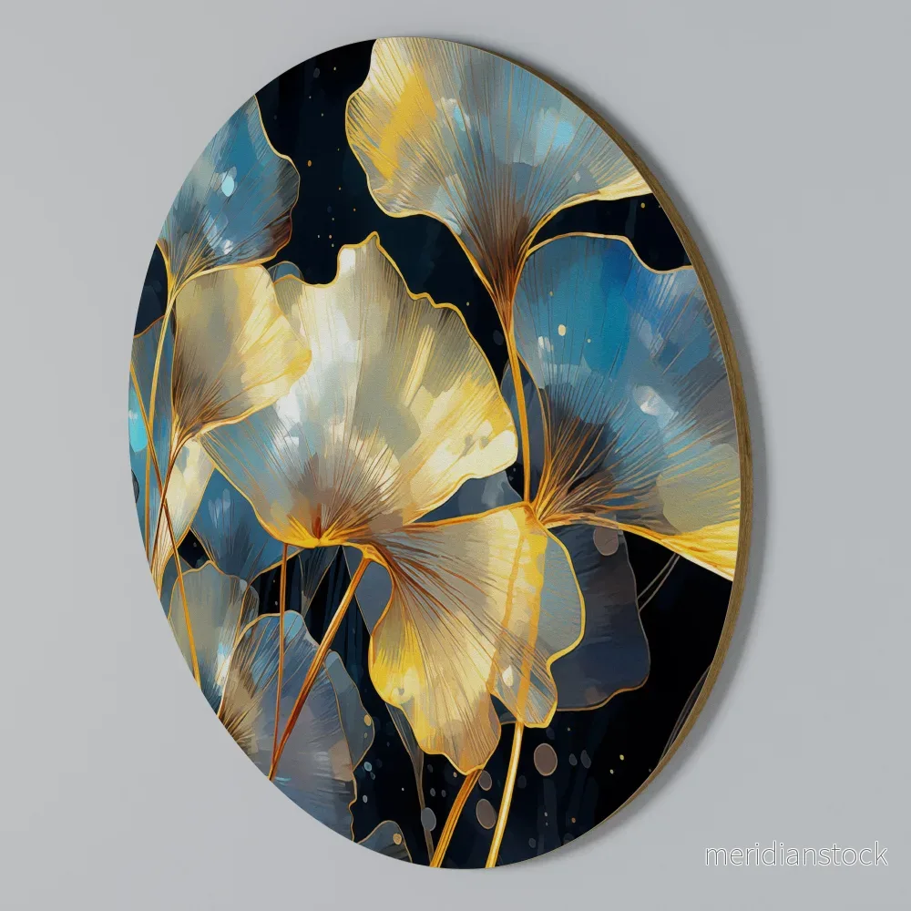 GLIMMERING GINKGO DREAMS Rund väggdekor