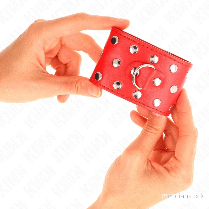 KINK - WRIST RESTRAINTS WITH SNAP FASTEN FULL OF RIVETS RED ADJUSTABLE 19-24 CM X 5.5 CM - Bild 3