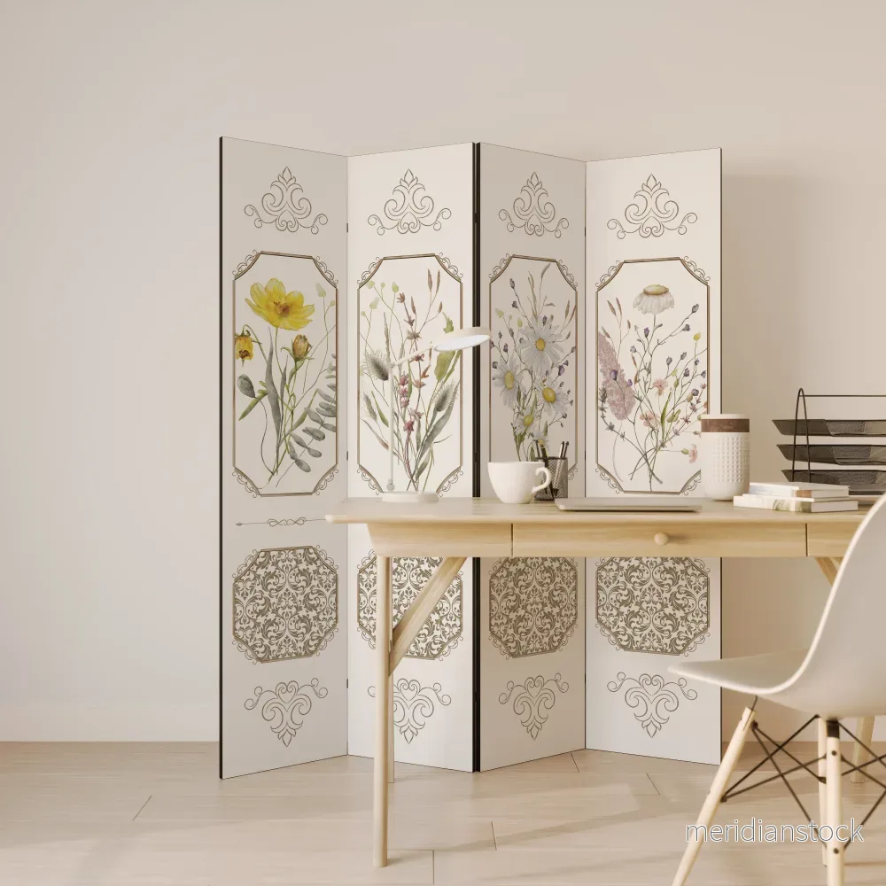 ELEGANT BOTANICAL TAPESTRY Rumsavdelare 4 paneler - Bild 3