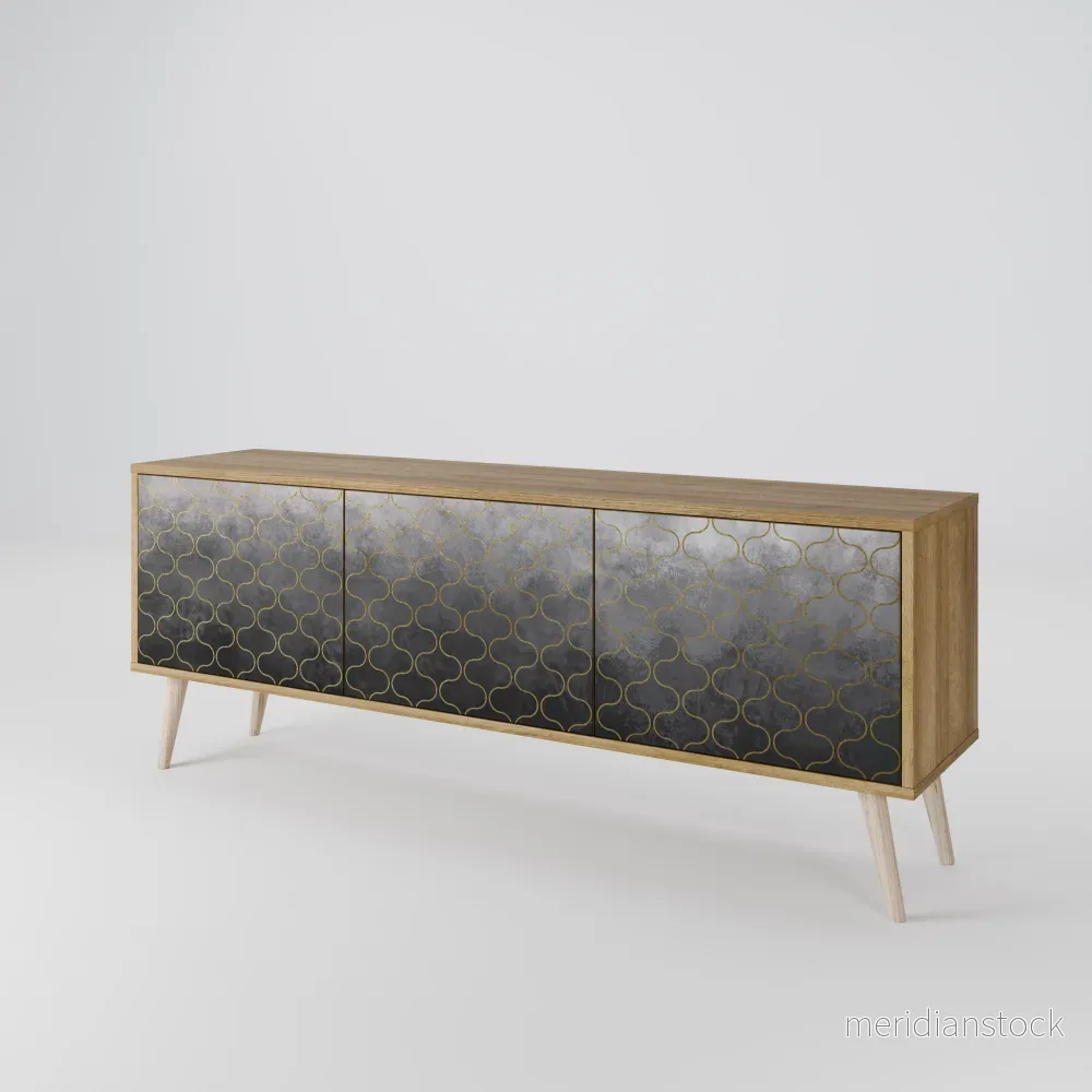 TESSELATED GRAYISH TV-bänk med 3 dörrar