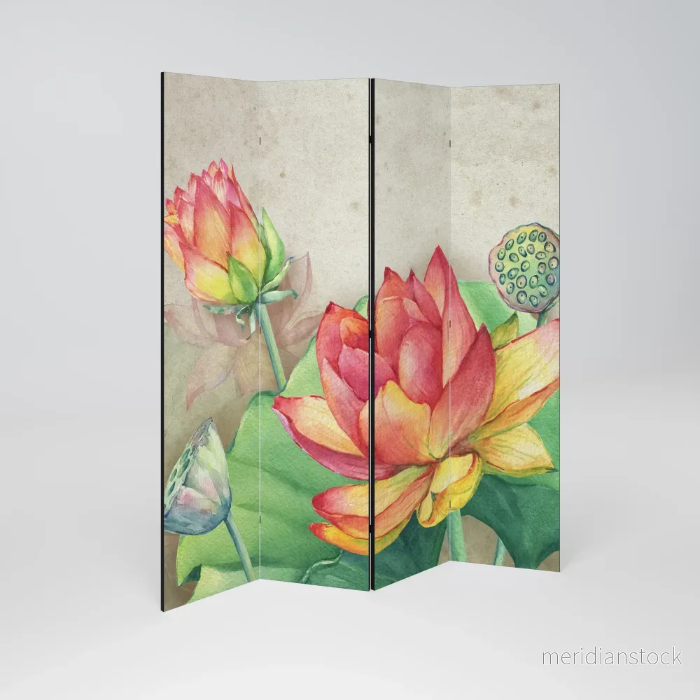 WHISPERING LOTUS BLOOMS Rumsavdelare 4 paneler