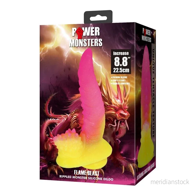 POWER MONSTERS - RIPPLIED MONSTER FANTASY DILDO WITH SUCTION CUP 22.5 CM Ø 5.5 CM PINK & YELLOW - Bild 2