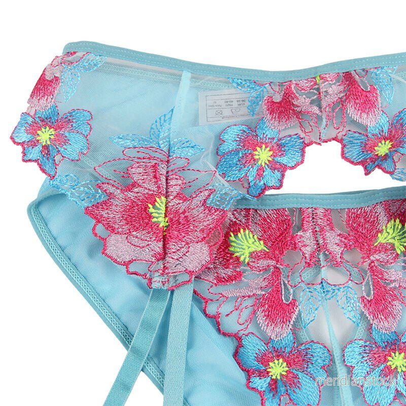 SUBBLIME - 954116 BRA + PANTIES WITH GARTER BELT FLORAL DESIGN BLUE L/XL - Bild 2