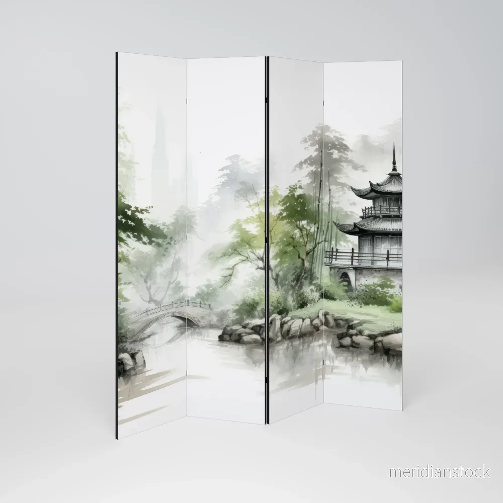 HARMONIOUS WATERSCAPE SCENE Rumsavdelare 4 paneler - Bild 2