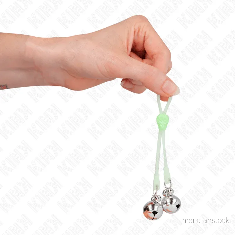 KINK - LUMINOUS SKULL NIPPLE CLAMPS WITH RING BELLS ADJUSTABLE GREEN / SILVER - Bild 2