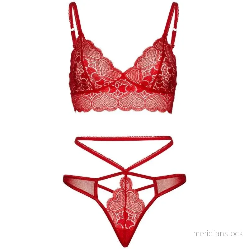 LEG AVENUE - 2 PIECES SET LACE BRALETTE AND THONG M/L