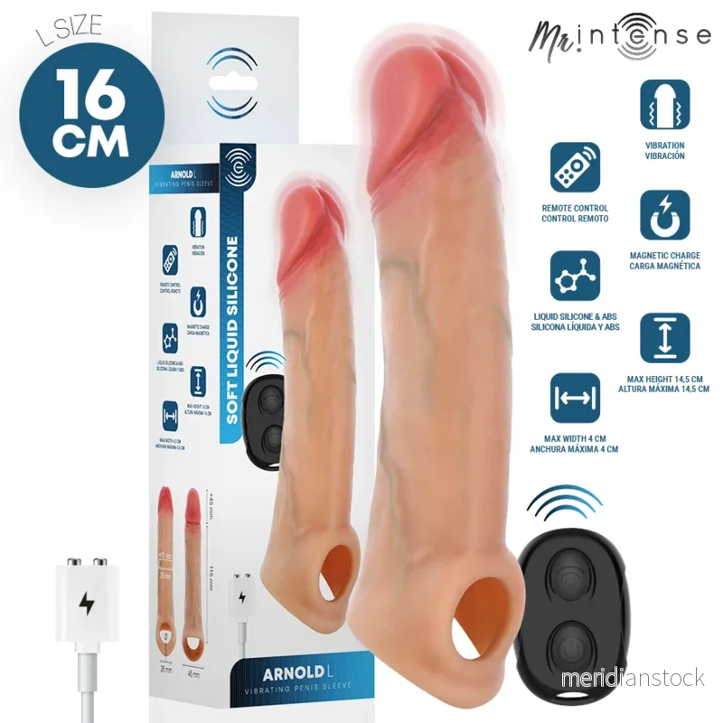 MR INTENSE - ARNOLD L VIBRATOR SILICONE PENIS SLEEVE WITH REMOTE CONTROL 16 CM -Ø- 4.5 CM