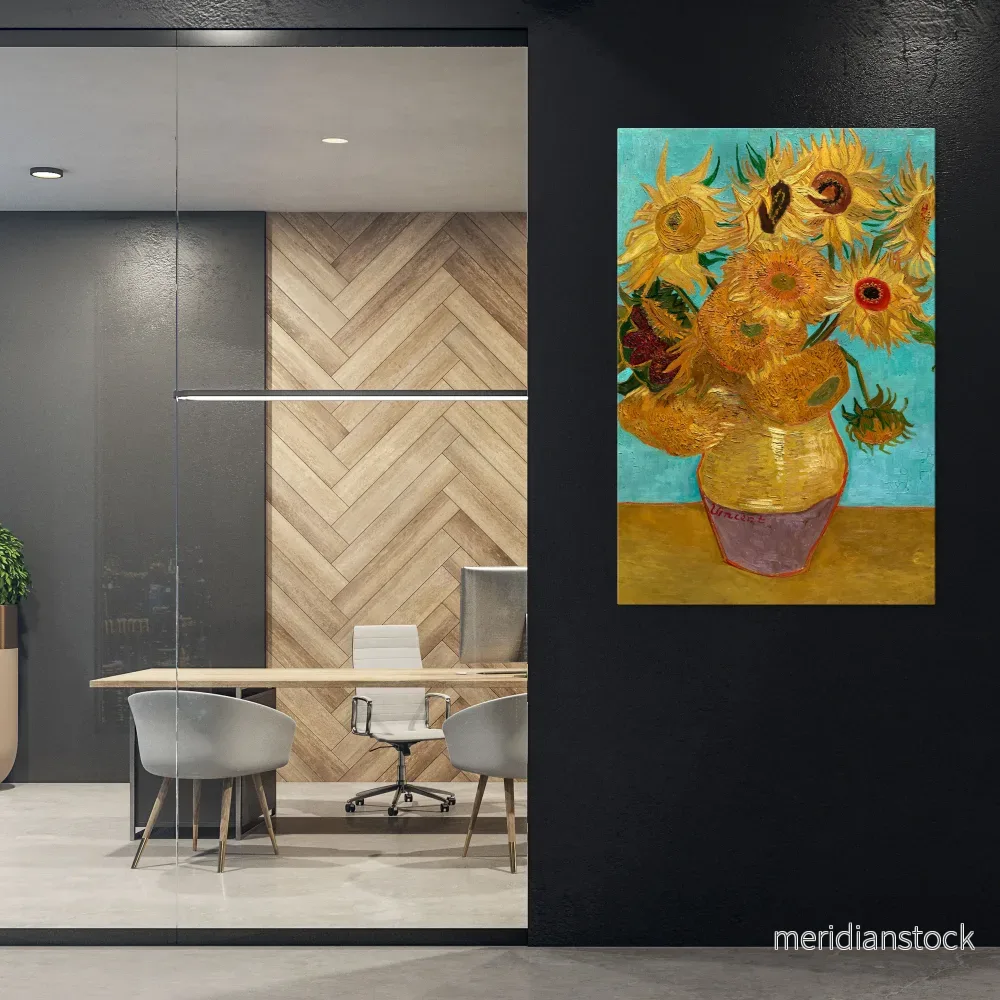 VASE WITH TWELVE SUNFLOWERS Vertical Canvas Print - Bild 2