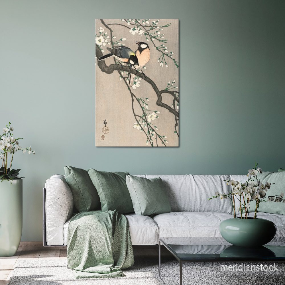 TITS ON CHERRY BRANCH Vertical Canvas Print - Bild 2