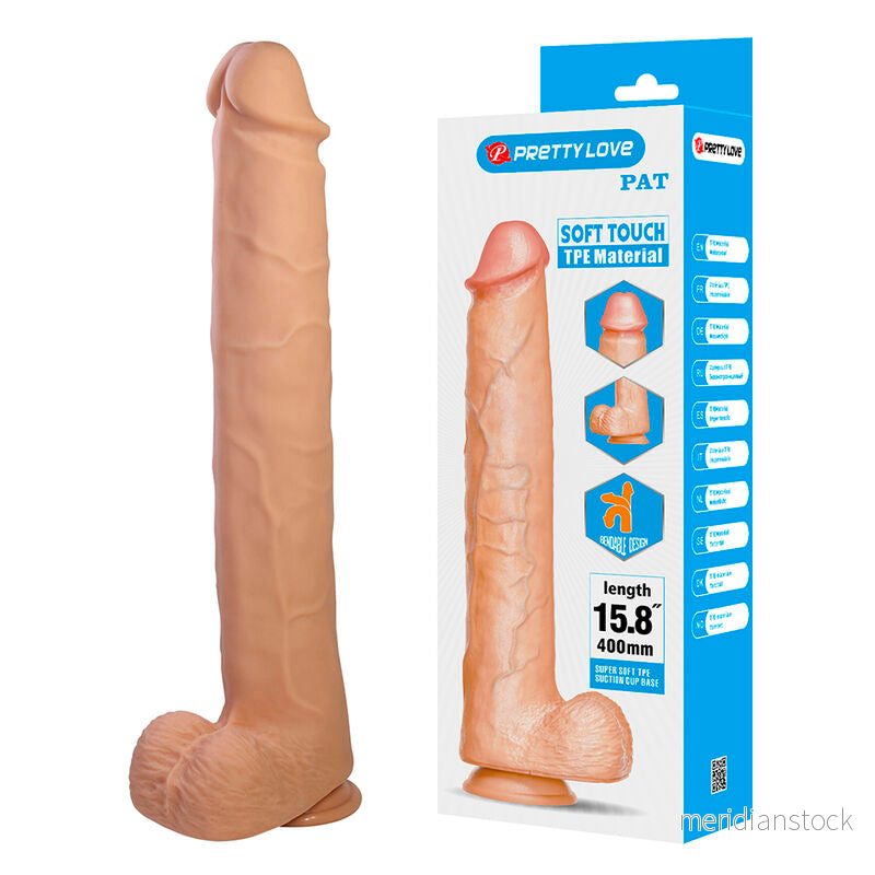 PRETTY LOVE - PAT FLEXIBLE REALISTIC DILDO WITH SUCTION CUP FLESH 40 CM -Ø- 6 CM
