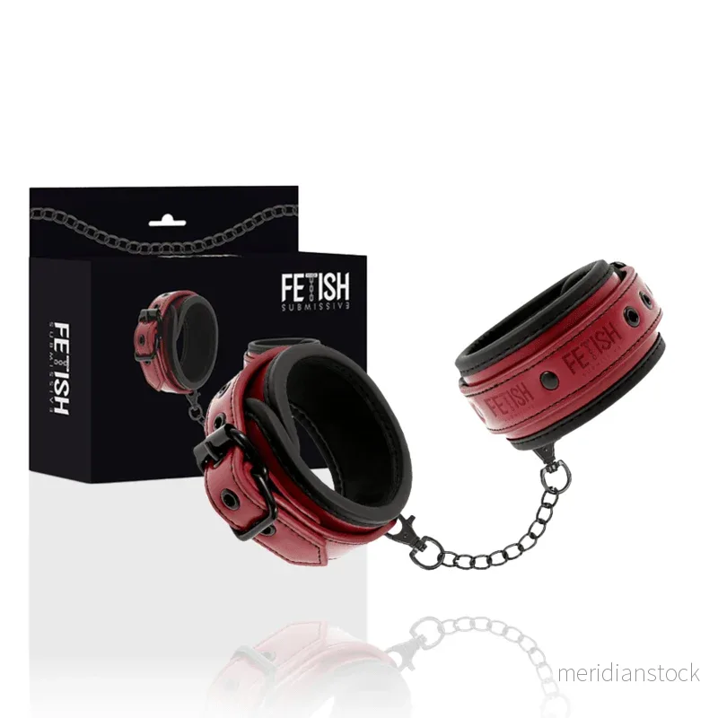 FETISH SUBMISSIVE DARK ROOM - VEGAN LEATHER HANDCUFFS WITH NEOPRENE LINING - Bild 2