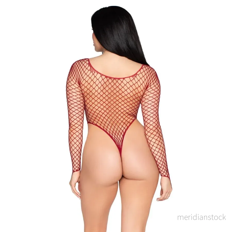 LEG AVENUE - 89377 HIGH-CUT INDUSTRIAL NET BODYSUIT RED - ONE SIZE - Bild 2