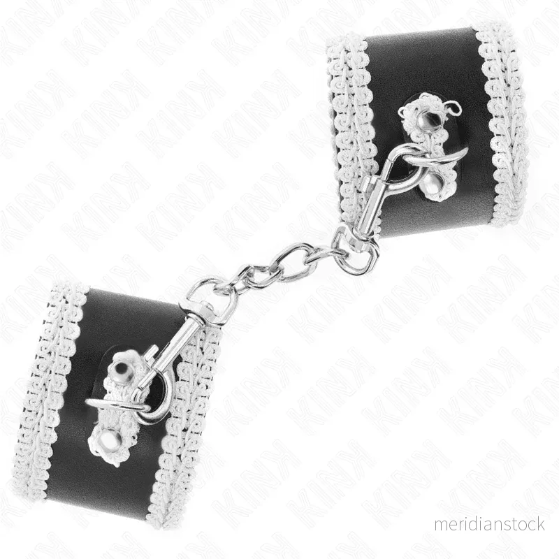 KINK - BLACK WRIST RESTRAINTS WITH WHITE DECORATE LACE ADJSUTABLE 20-23 CM X 5.5 CM - Bild 2