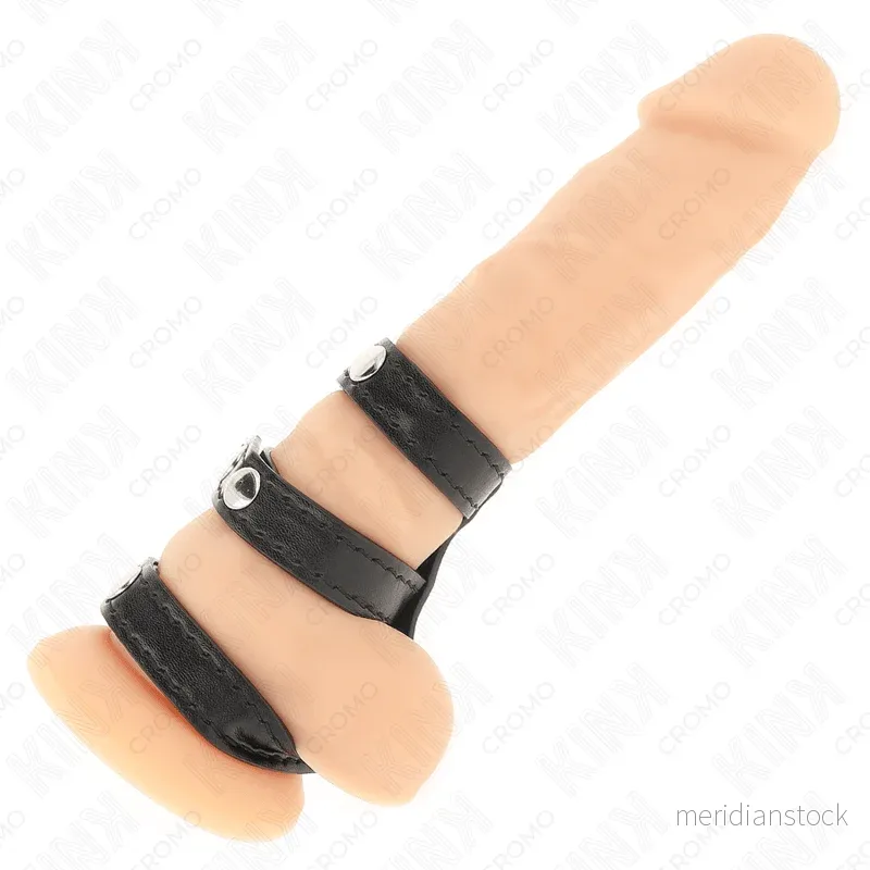 KINK - TRIPLE LEATHER PENIS RING WITH PRESSURE CLOSURE - Bild 2