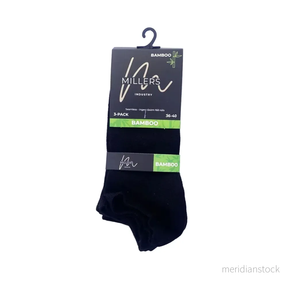 Sneakers diabetesstrumpa i bambu svart 3-pack