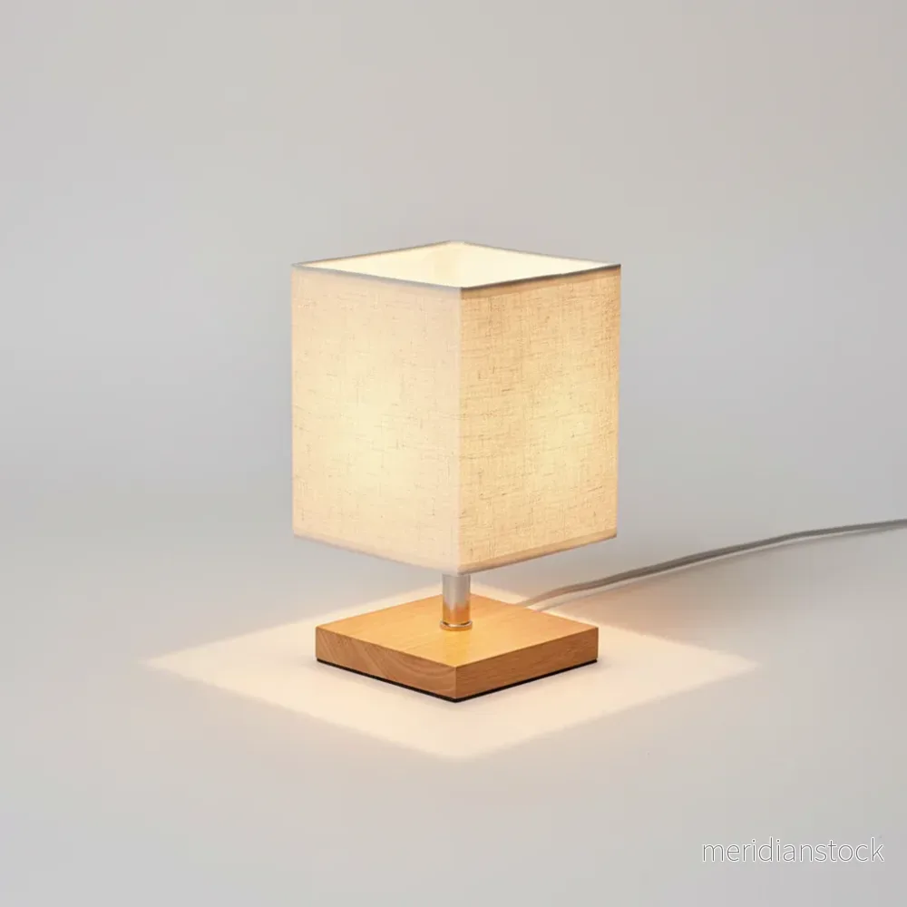 Skrivbordslampa träbas linne skärm - LinenGlow - Bild 2