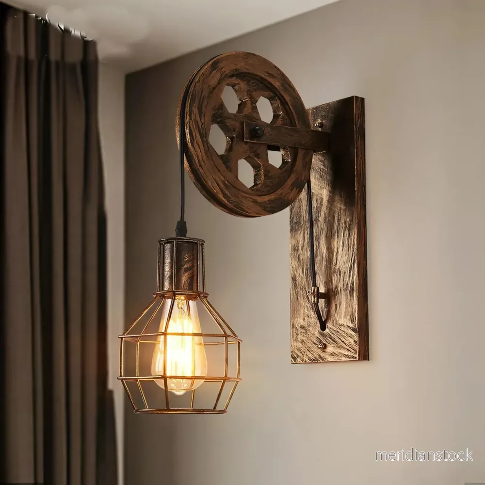 Vägglampa vintage med block – retro industriell LED-lampa - Bild 3