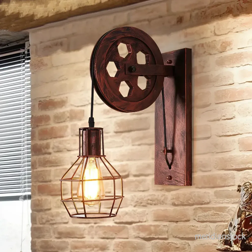 Vägglampa vintage med block – retro industriell LED-lampa Vägglampa vintage med block – retro industriell LED-lampa
