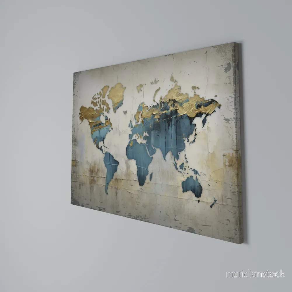 AZURE GILDED MAP Horizontal Canvas Print - Bild 3