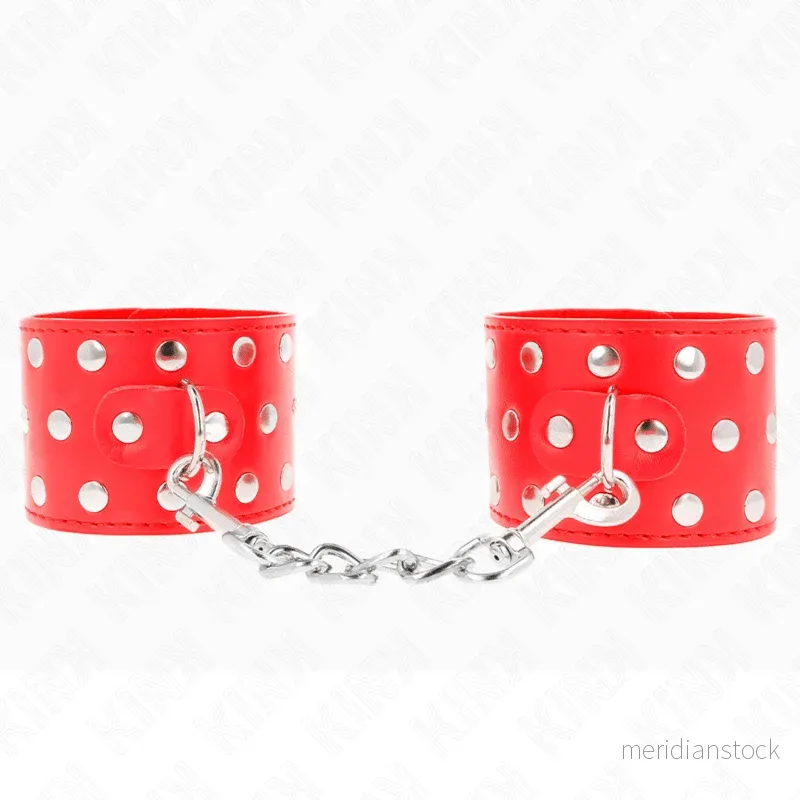 KINK - WRIST RESTRAINTS WITH SNAP FASTEN FULL OF RIVETS RED ADJUSTABLE 19-24 CM X 5.5 CM