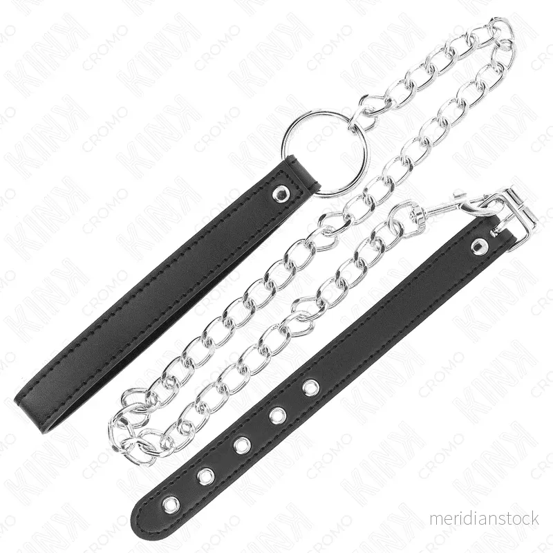 KINK - LEATHER PENIS RING 21.5 X 2 CM WITH 60 CM METAL CHAIN AND LEATHER STRAP - Bild 2