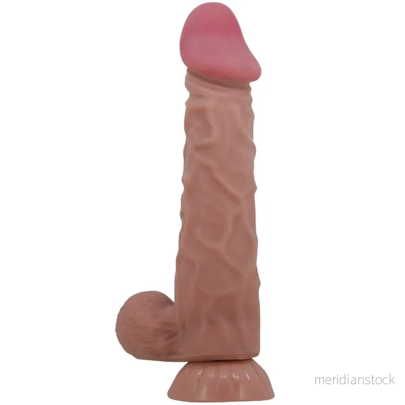 PRETTY LOVE - SLIDING SKIN SERIES REALISTIC DILDO WITH SLIDING SKIN SUCTION CUP BROWN 24 CM