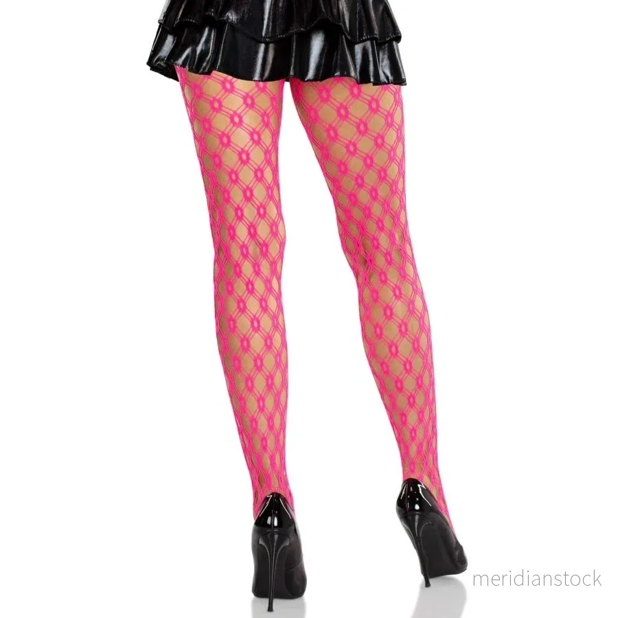 LEG AVENUE - LACE TIGHTS WITH EYELETS NEON PINK - Bild 2