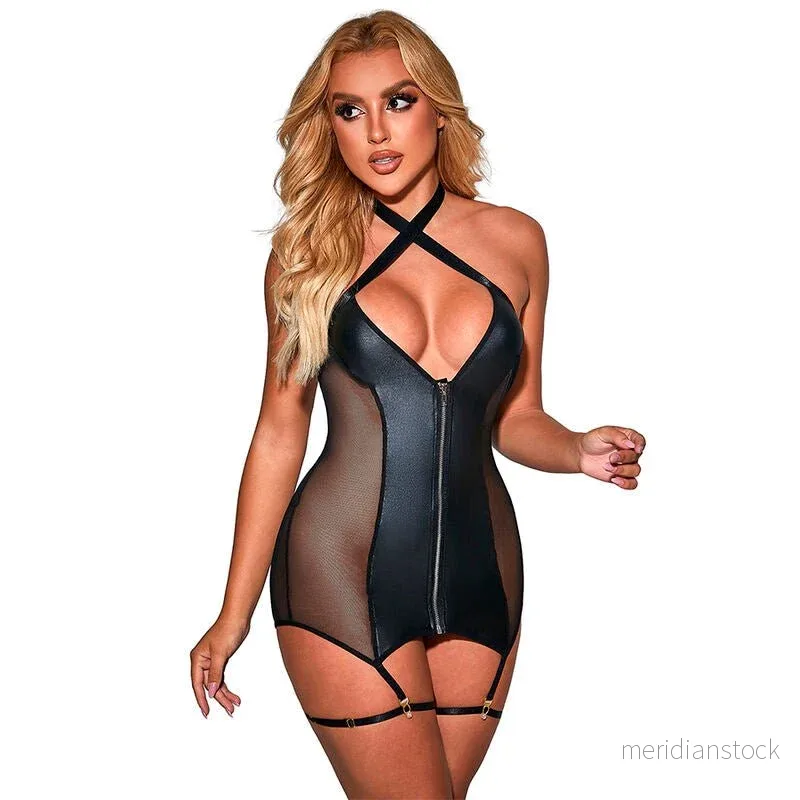 SUBBLIME - 954444 SEXY MESH DRESS LEATHER BLACK S/M - Bild 3