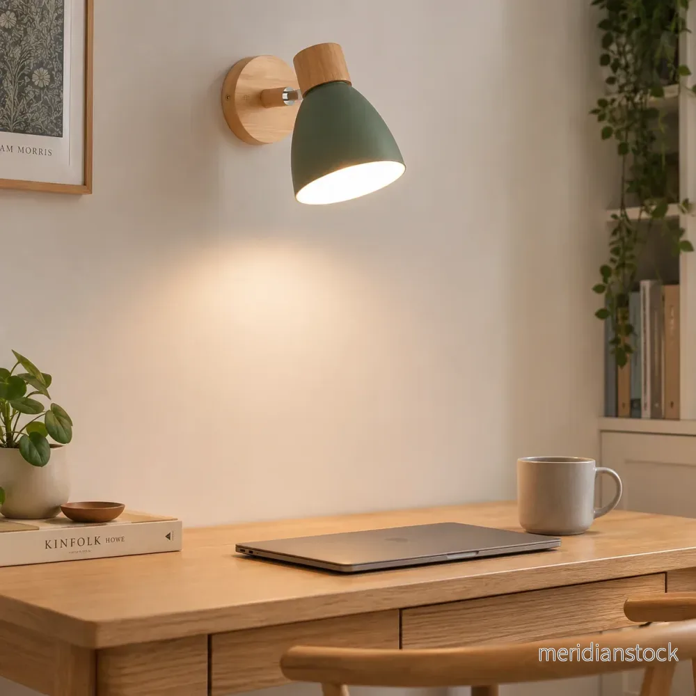 Vägglampa i trä – justerbar läslampa för sovrum i nordisk stil - Bild 3