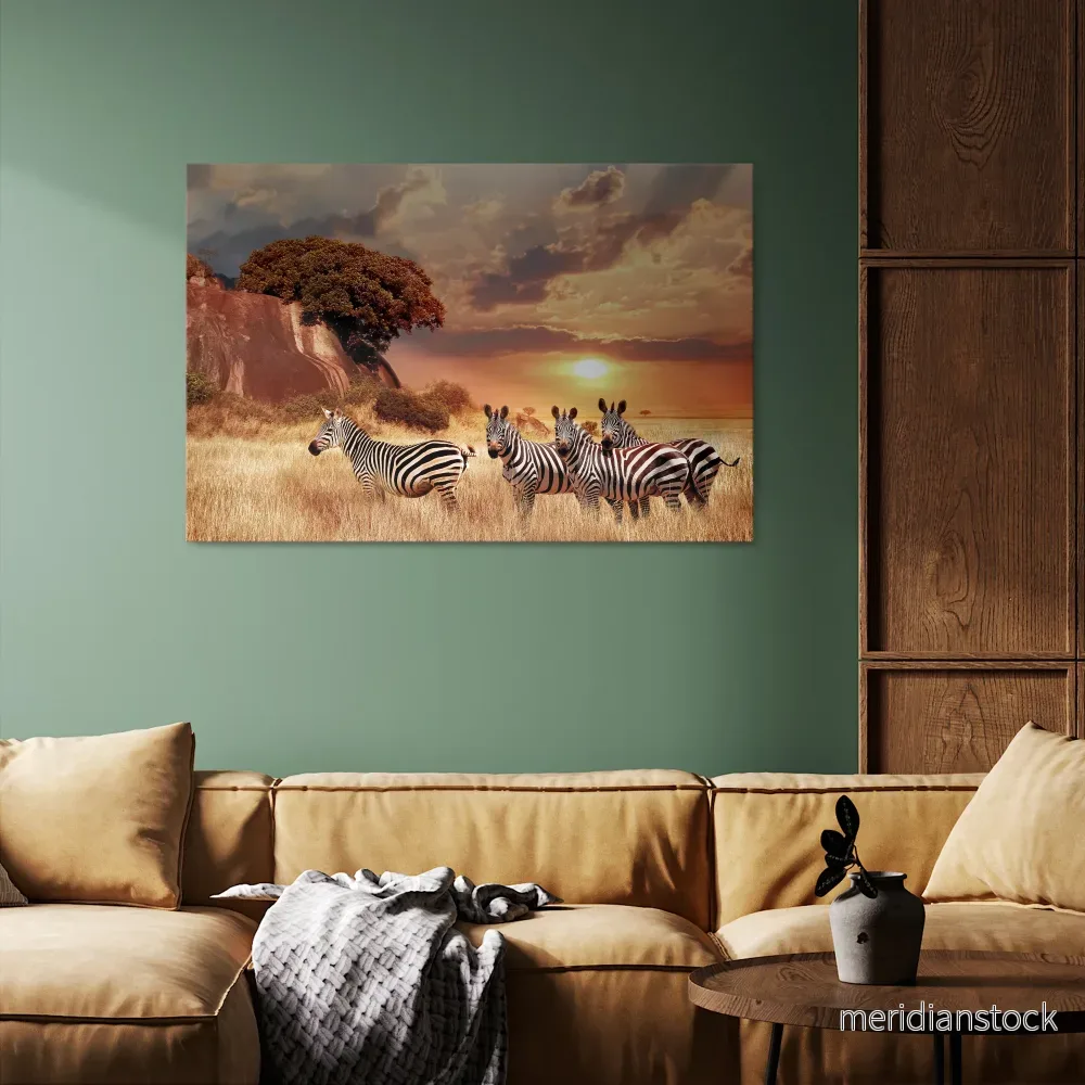 ZEBRA SUNSET SERENADE Horizontal Canvas Print