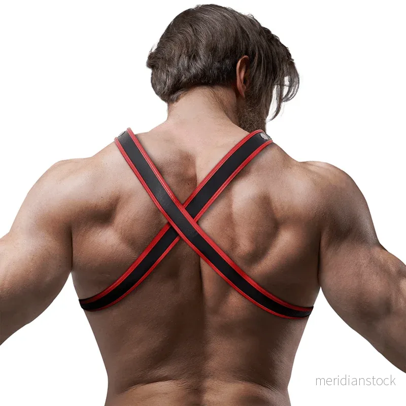 FETISH SUBMISSIVE ATTITUDE - MENS ECO-LEATHER CHEST BULLDOG HARNESS BLACK/RED - Bild 3