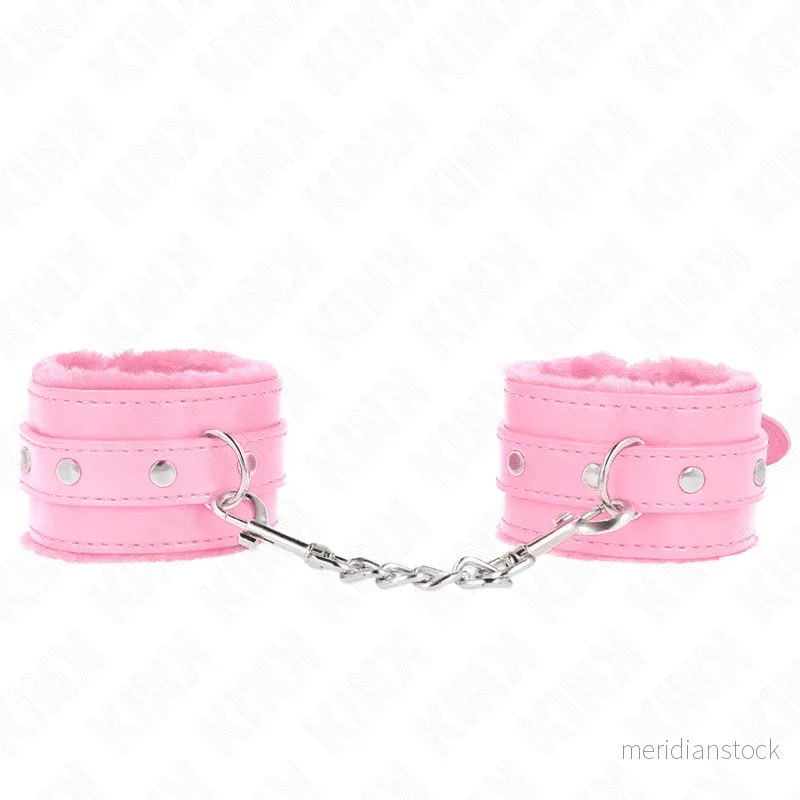 KINK - PREMIUM FUR LINED WRIST RESTRAINTS PINK WITH PINK BELT ADJUSTABLE 17-29 CM X 6 CM