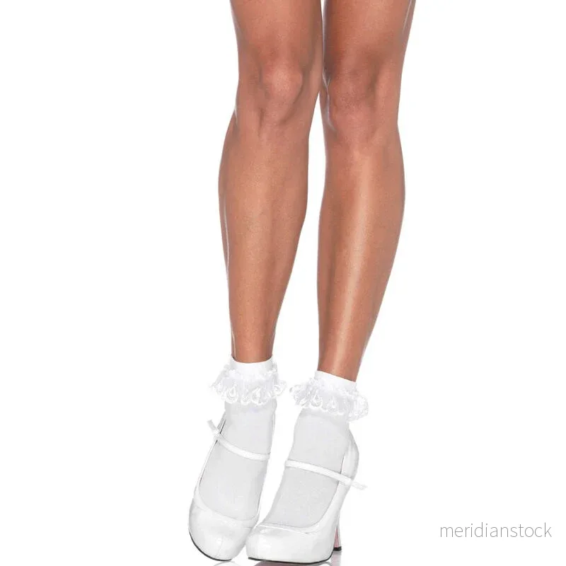 LEG AVENUE - WHITE LACE RUFFLE SOCKS
