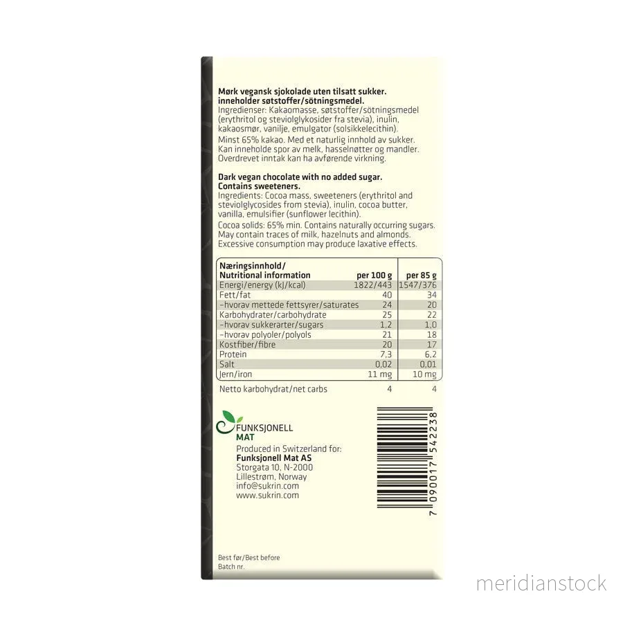 Sockerfri Mörk Choklad SUKRIN 65% 3-pack - Bild 2