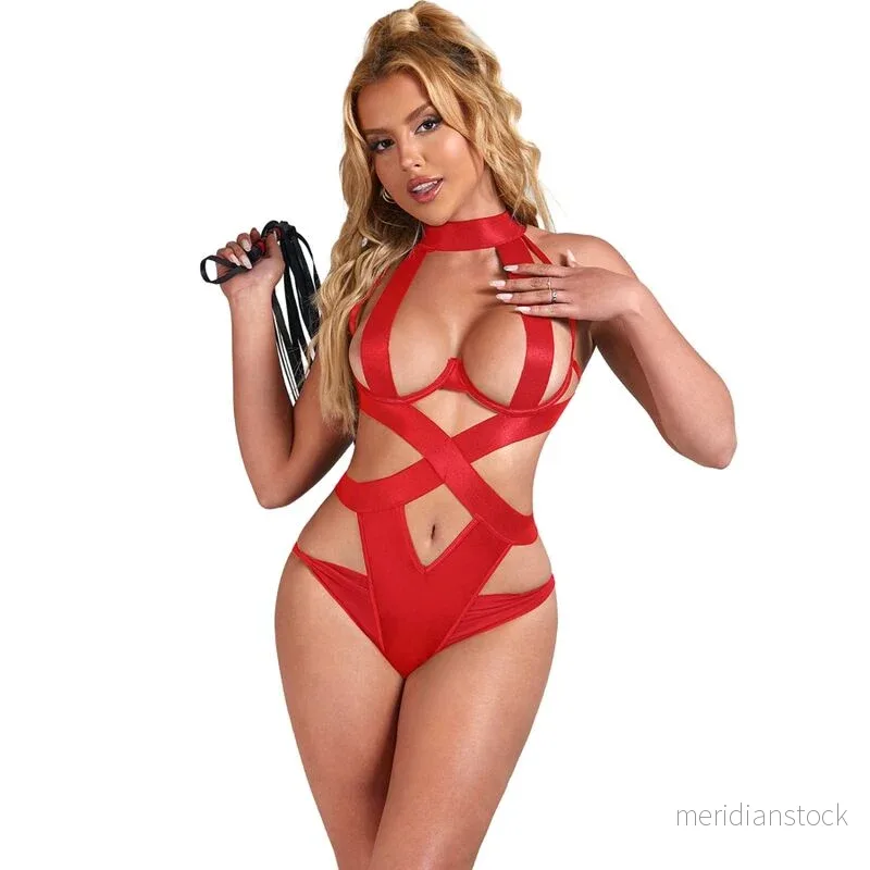 SUBBLIME - SEXY HALTER BODY WITH HARNESS RED S/M - Bild 2