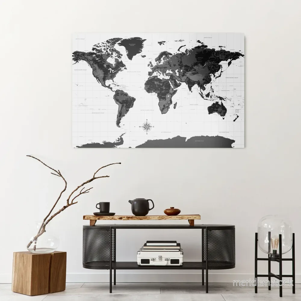 MONOCHROME EARTH MAP Horizontal Canvas Print - Bild 2