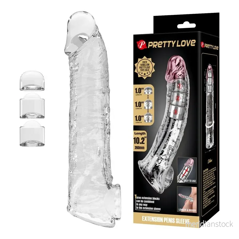 PRETTY LOVE - ADJUSTABLE PENIS EXTENSION SLEEVE 26 CM Ø 4 CM TRANSPARENT