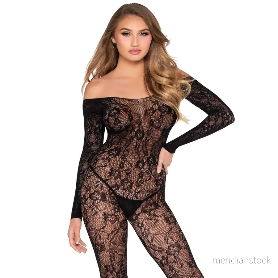 LEG AVENUE - 89366 LACE LINGERIE BODYSTOCKING BLACK - ONE SIZE