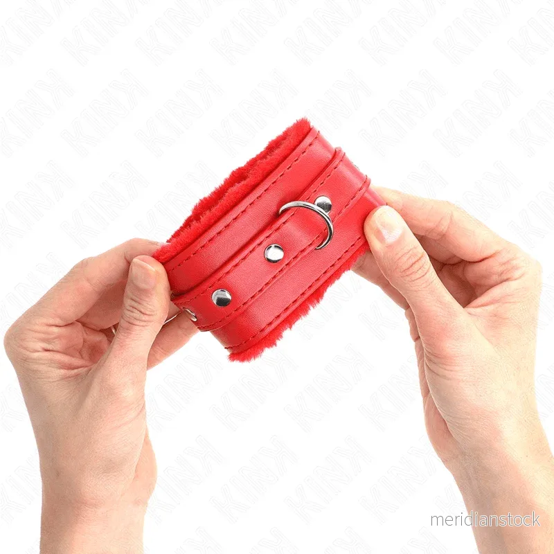 KINK - PREMIUM FUR LINED WRIST RESTRAINTS RED WITH RED BELT ADJUSTABLE 17-29 CM X 6 CM - Bild 3