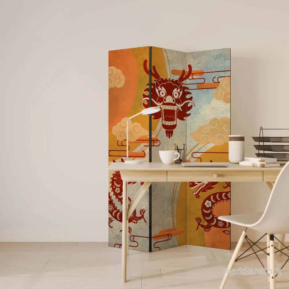 MYSTICAL DRAGON Dekorativ rumsavdelare – 3 paneler - Bild 3