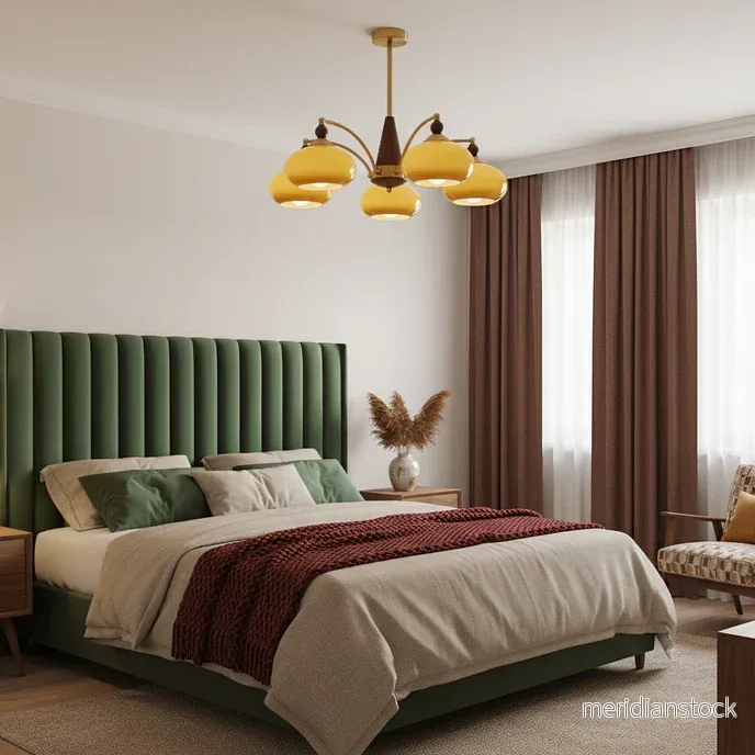Ljuskrona i glas – mid-century retro taklampa i bärnsten och trä - Bild 3