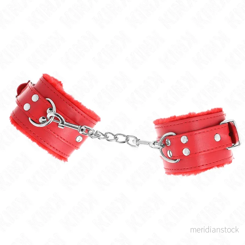 KINK - FUR LINED WRIST RESTRAINTS RED WITH RED BELT ADJUSTABLE 17-29 CM X 6 CM - Bild 2