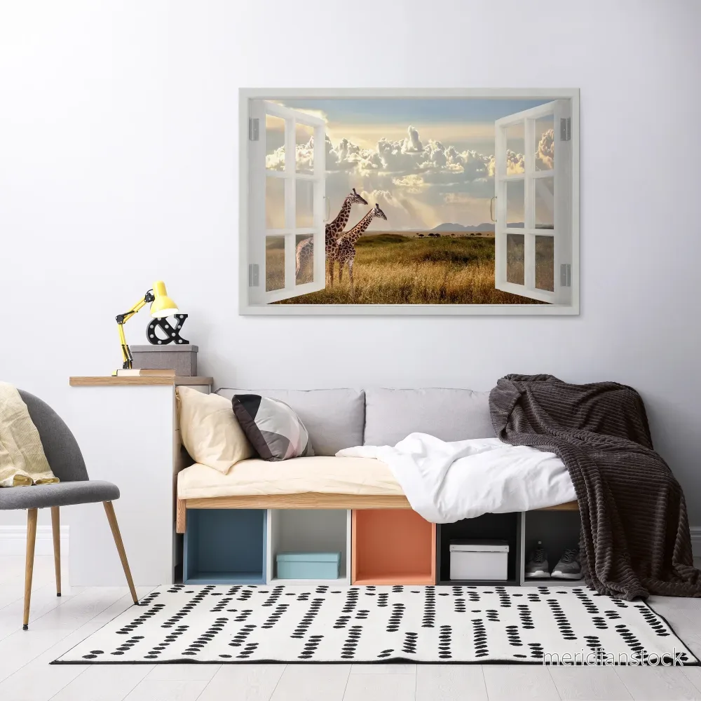 GIRAFFE GAZE WINDOW Horizontal Canvas Print