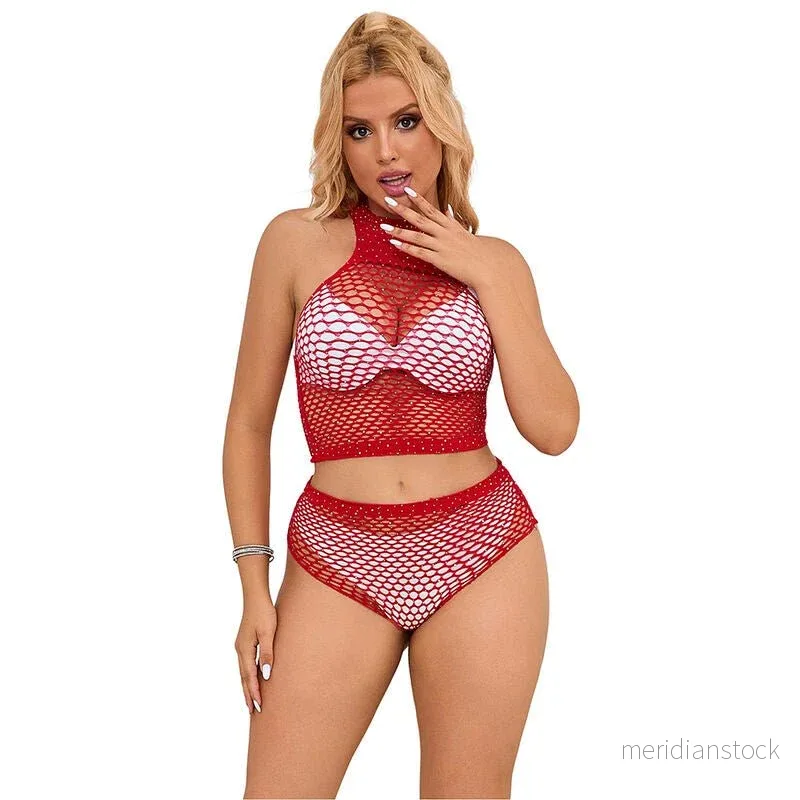 SUBBLIME - 952402 FISHNET SET WITH PINK DIAMONDS ONE SIZE