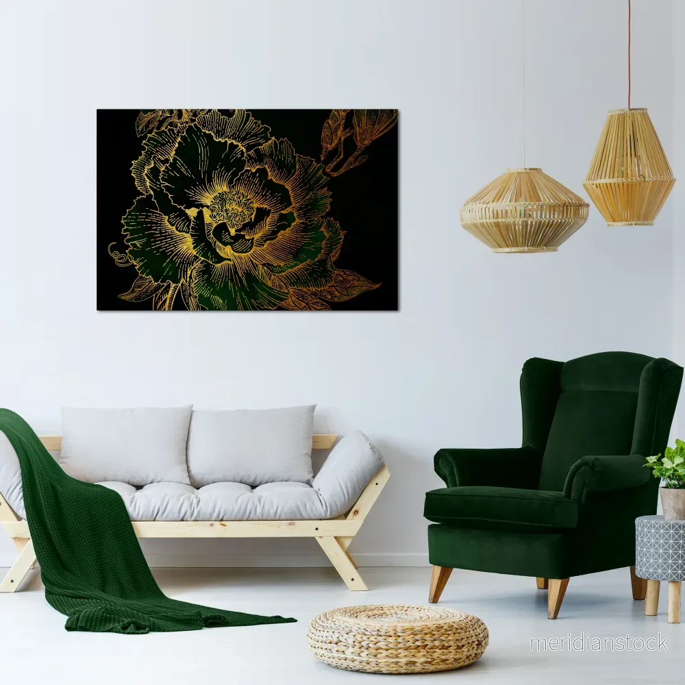 MIDNIGHT FLORAL GLIMMER Horizontal Canvas Print - Bild 2