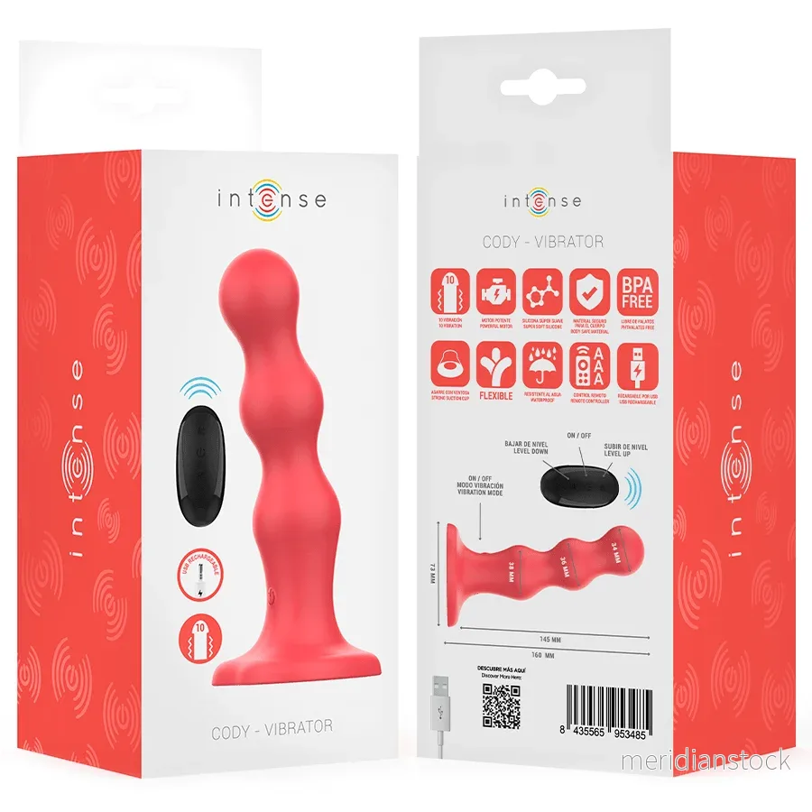 INTENSE - CODY VIBRATOR WITH SUCTION CUP RED REMOTE CONTROL